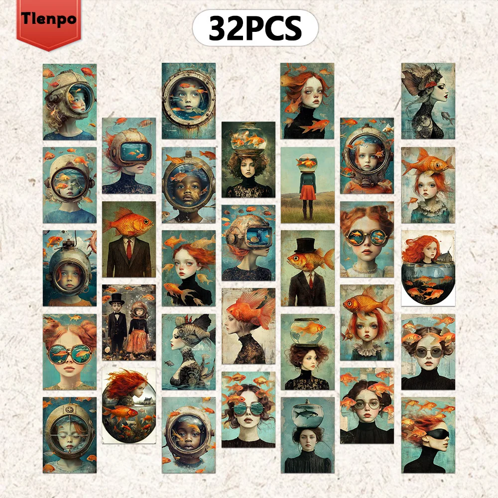 

32pcs,Surreal fantasy fish-shaped postcards,whimsical fish-shaped greeting cards,suitable for diaries/decoration/greeting cards