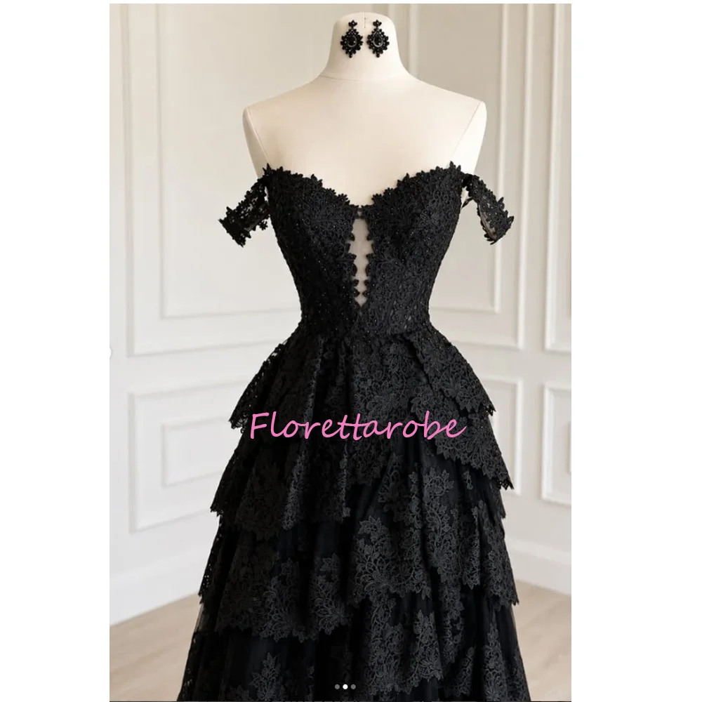 

Women's Lace Appliques Evening Dresses Floor-length Off The Shoulder Sleeveless Prom Gown Fashion Customized Party Gowns