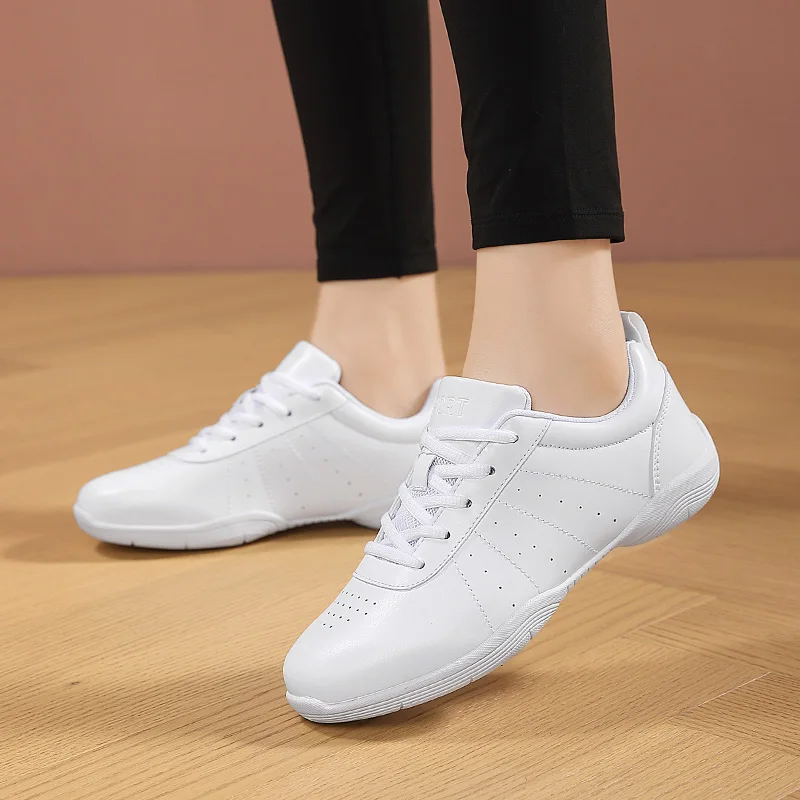 Leather Girls' Dance Shoes Non-Slip Soft Student Aerobics Shoes Cheerleading Fitness Club Professional Sneakers Kids Microfiber