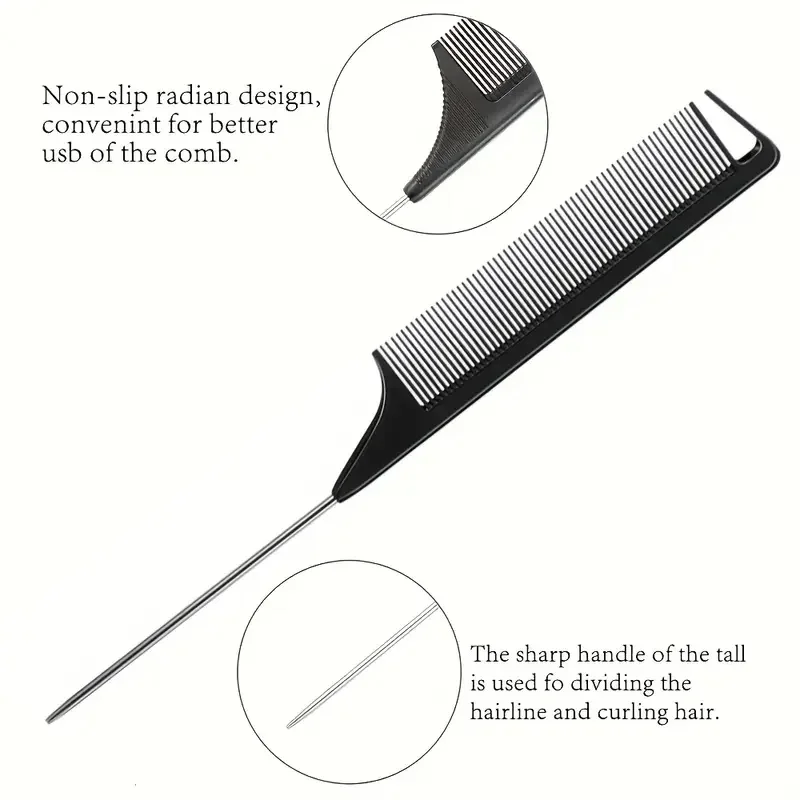 14pcs Hair Tool Set - Sectioning Rings, Metal Combs, Clips and Magnetic Wrist Pin Holder for Braiding (Black)