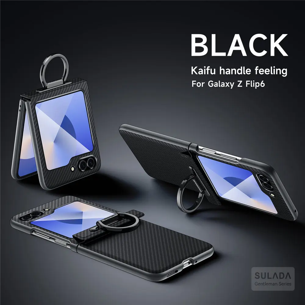 

Slim Carbon Fiber Pattern Leather Case For Samsung Galaxy Z Flip6 5 Ring Bracket Cover