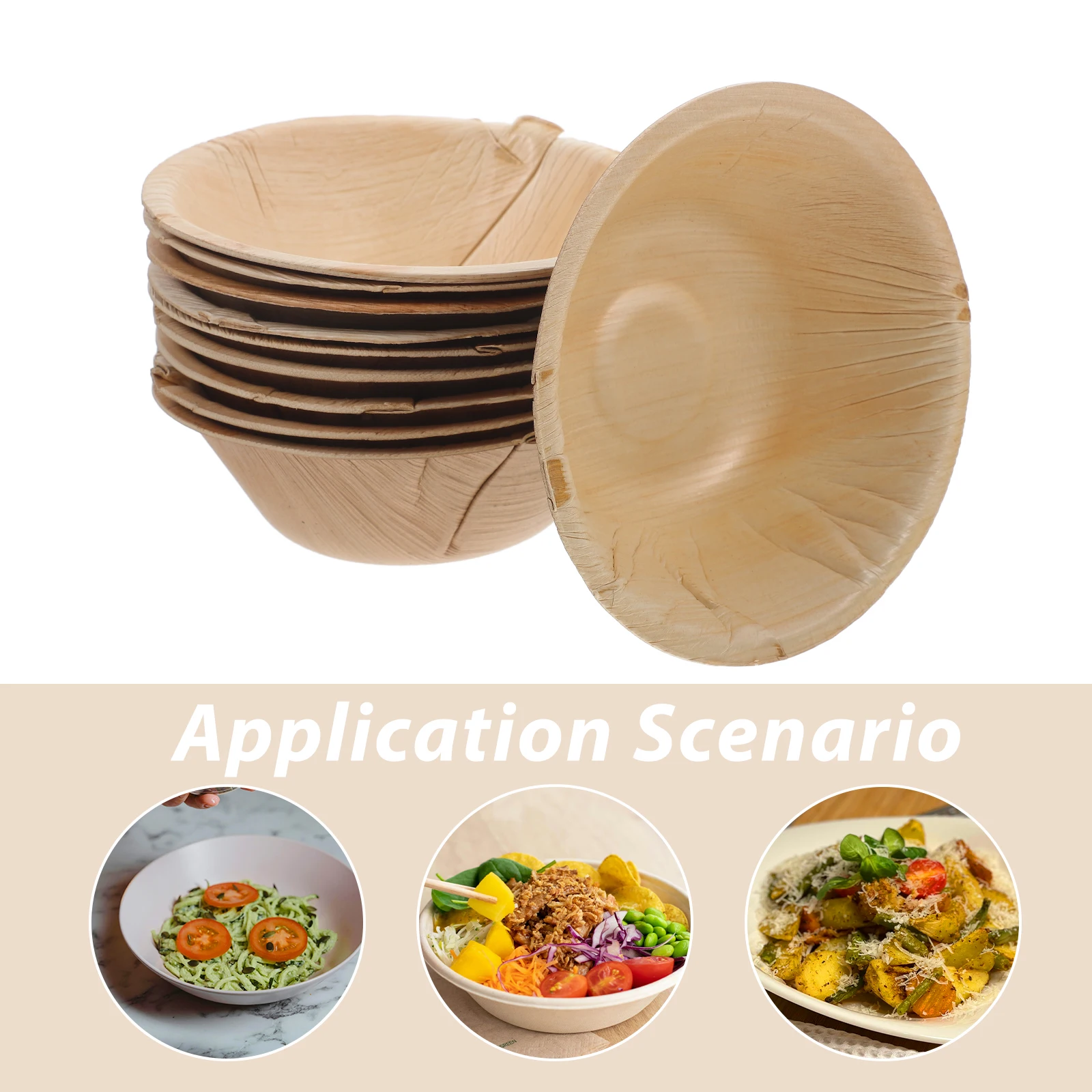 

10pcs Salad Bowl Inch Palm Leaf Bowls Smooth Edge Salad Fruit Kitchen Counter Party Dessert Serving Bowls Home Dining
