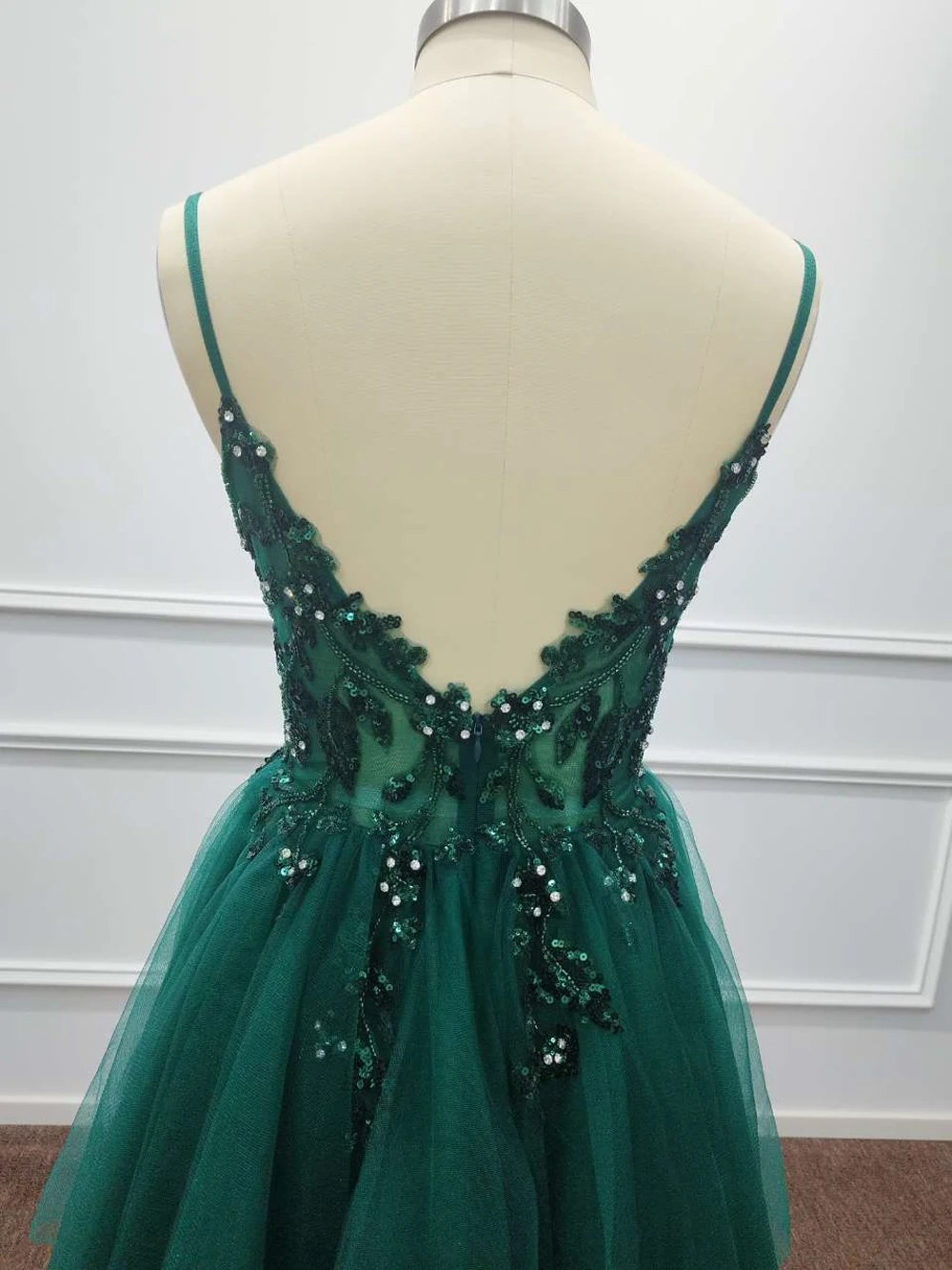 Tulle Sequin Beaded Homecoming Dresses Dark Green Crystal Spaghetti Straps Lace Party Prom Cocktail Graduation Vestido De Gala