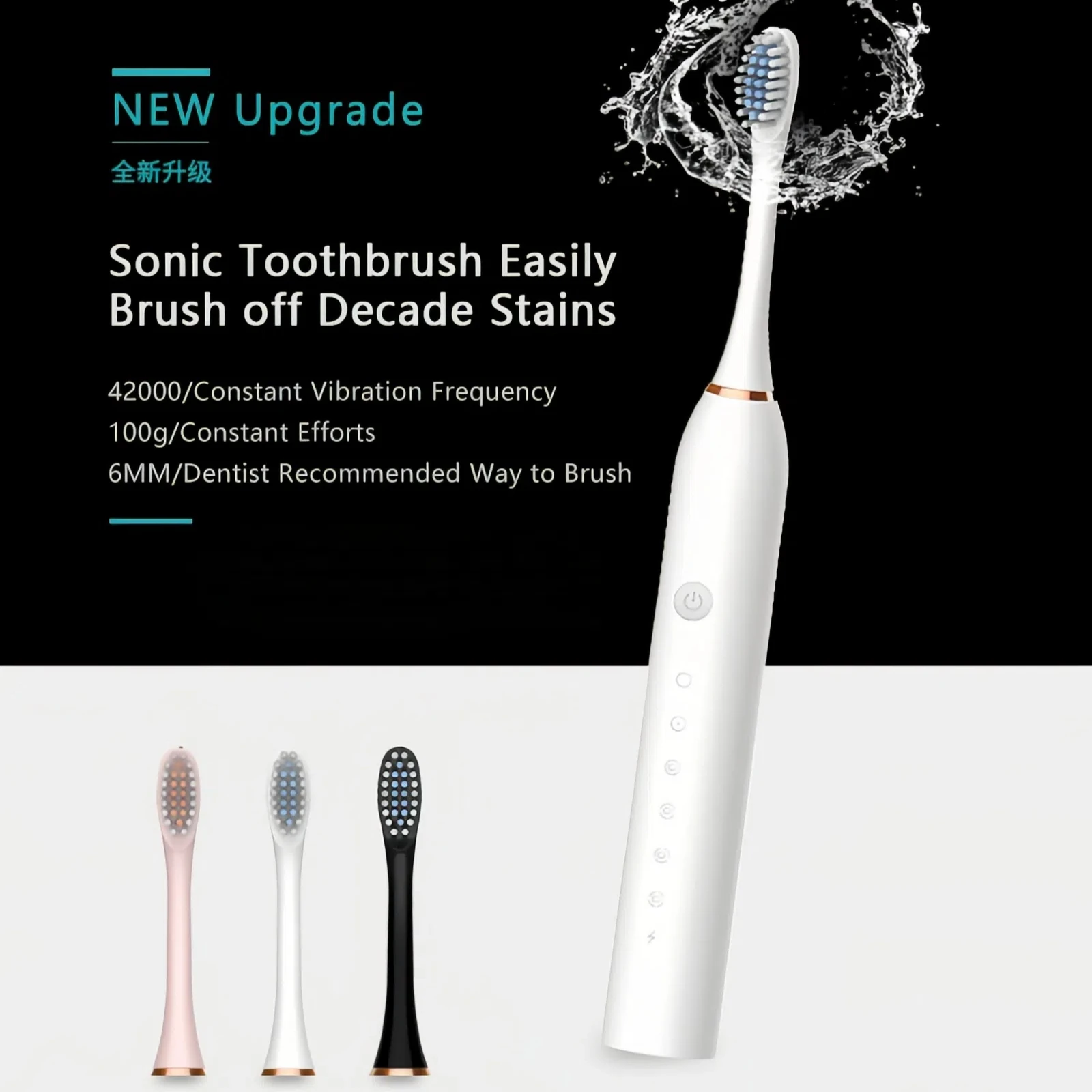 

Electric Ultrasonic Toothbrush Six Speed Modes Home Soft Bristles USB Charging Waterproof Adult Tooth Cleaner Automatic