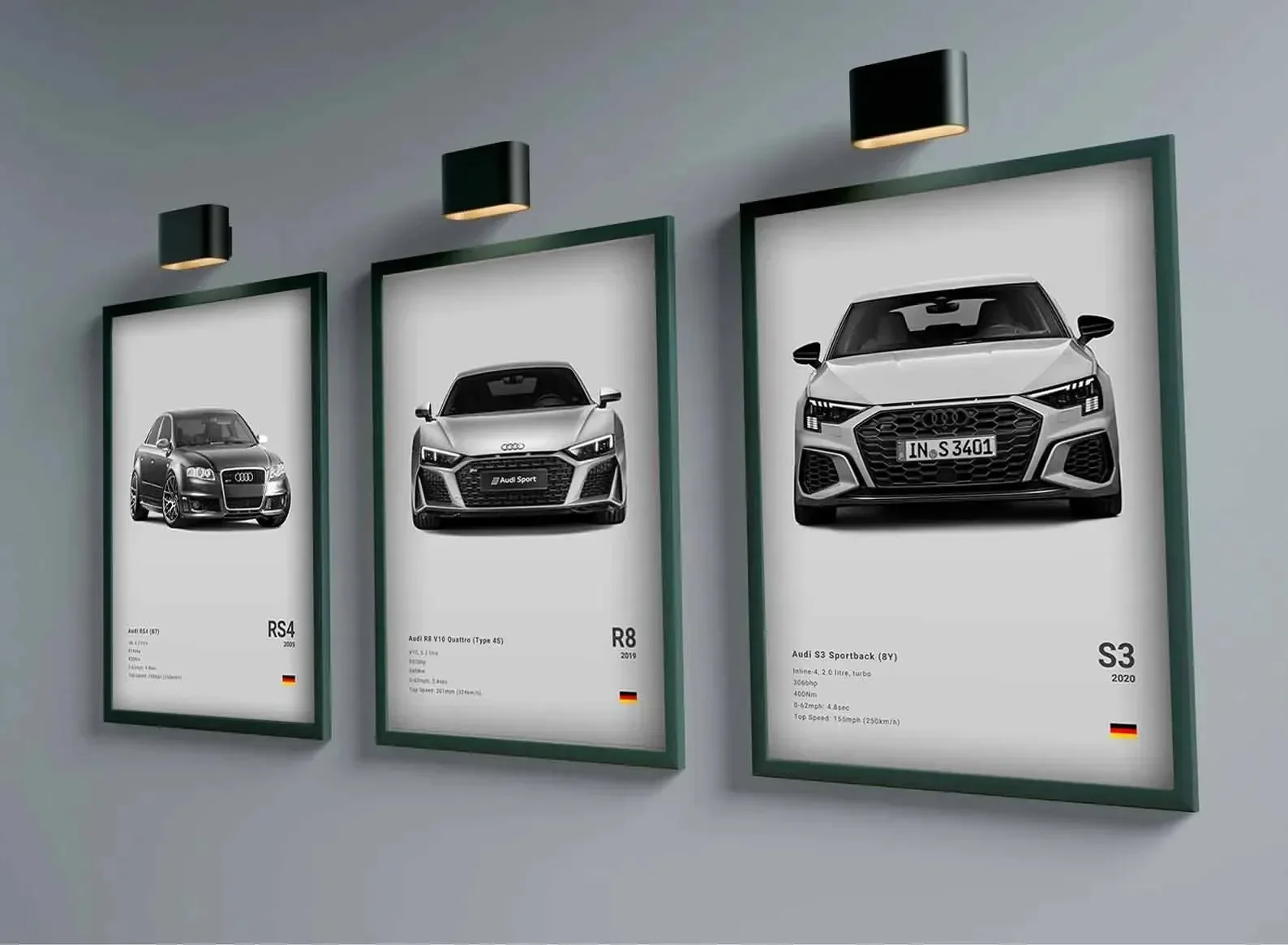 Pop German Cars Rs3 Auto Fotografia Poster Estetico Lusso R8 C8 Supercar Gtr Suv Stampa Su Tela Wall Art Home Driver Room Decor-image