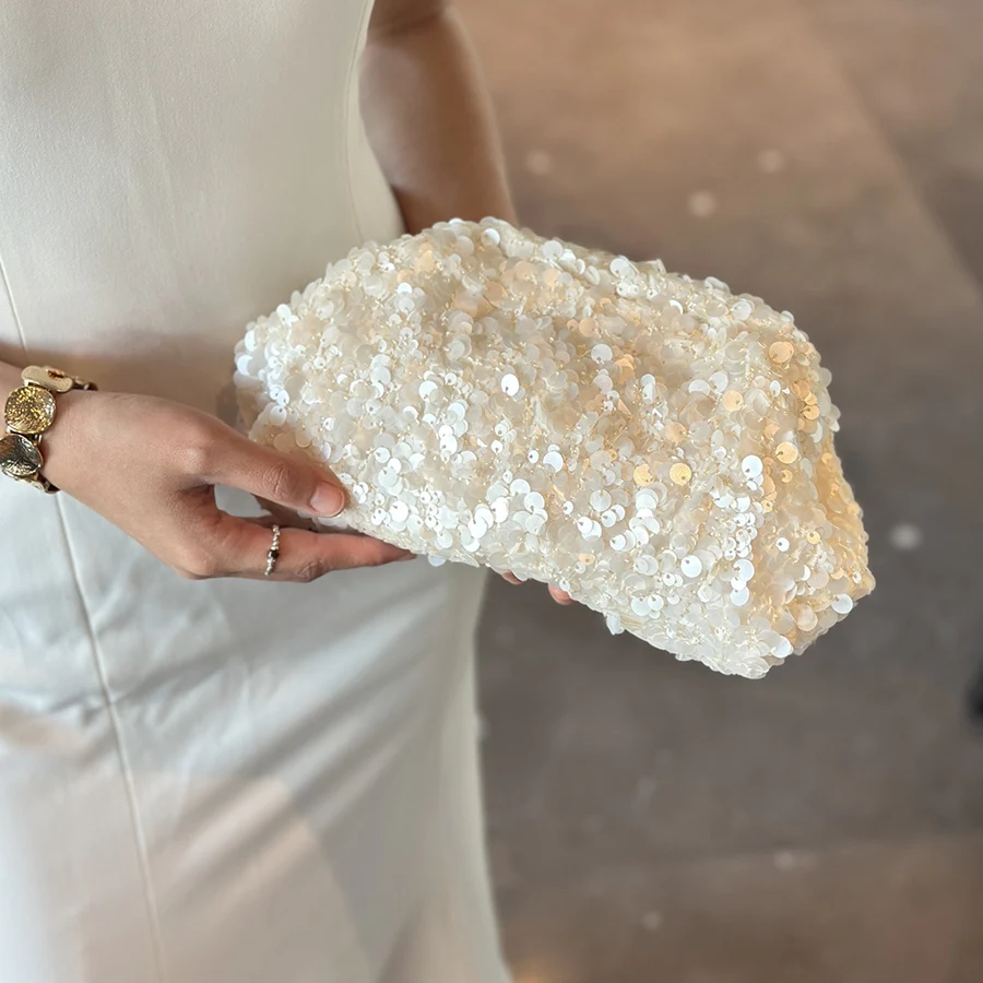 

Sequined Clutch Bag New Women Beaded Chain Versatile Shoulder Bag Fashion Dress Party Bag Trendy Clip Bag Wedding Evening Bags