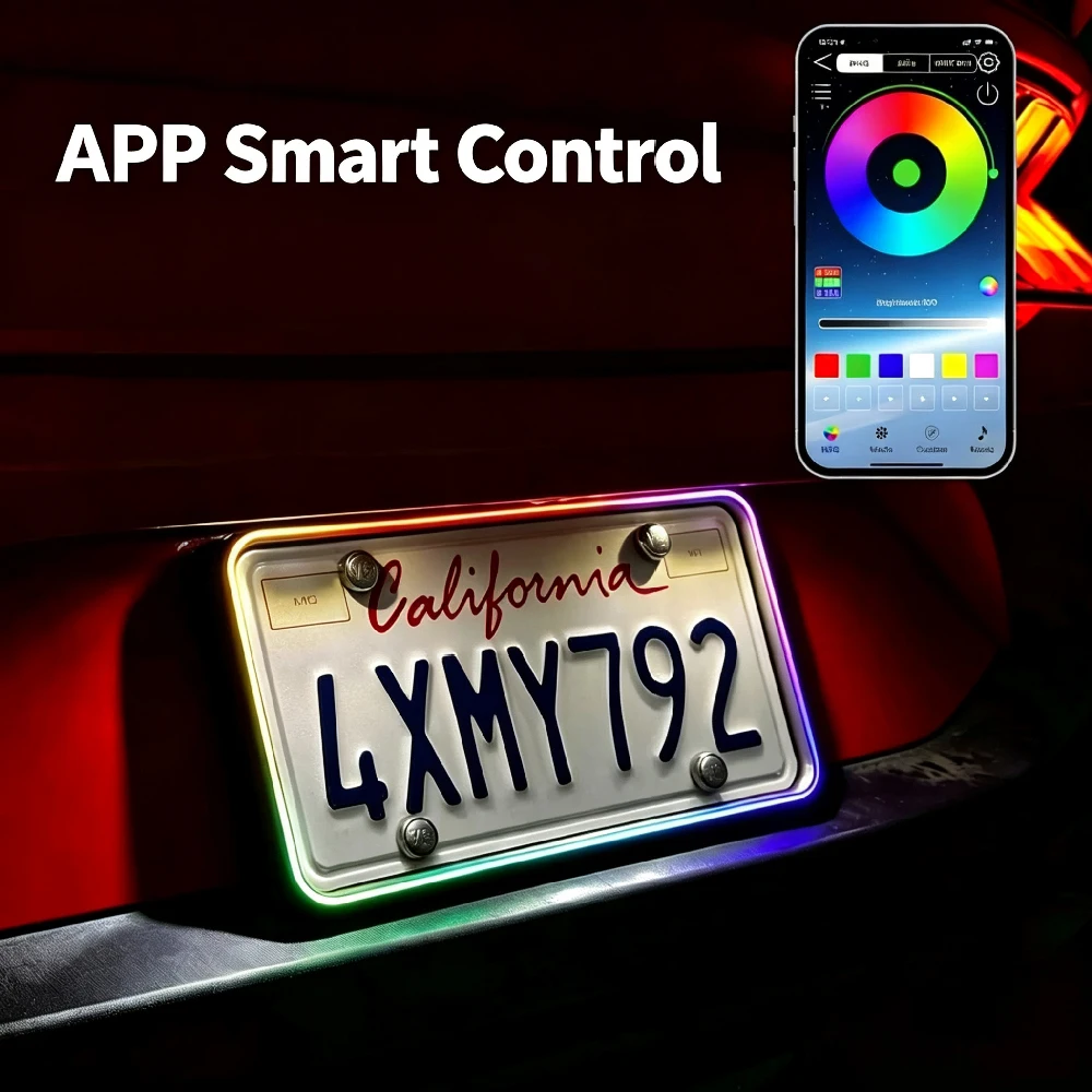 1PCS Car Truck RGB Led Light Number Tag License Plate Frame Holder | Mobile APP Remote Control RGB Colorful