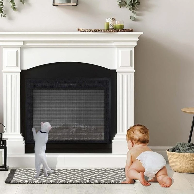 Adjustable Barrier Hearth Mesh Gate Fireplaces Screen PVC Material Fireplaces Cover Ensure Safety for Children and Pets Q5WC