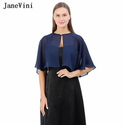 JaneVini-Cape bleu marine pour femme, veste en mousseline de soie, robe de soirée, BEmbed o Mariage Round Patients Shrug Stole, châle de mariage pour demoiselle d'honneur