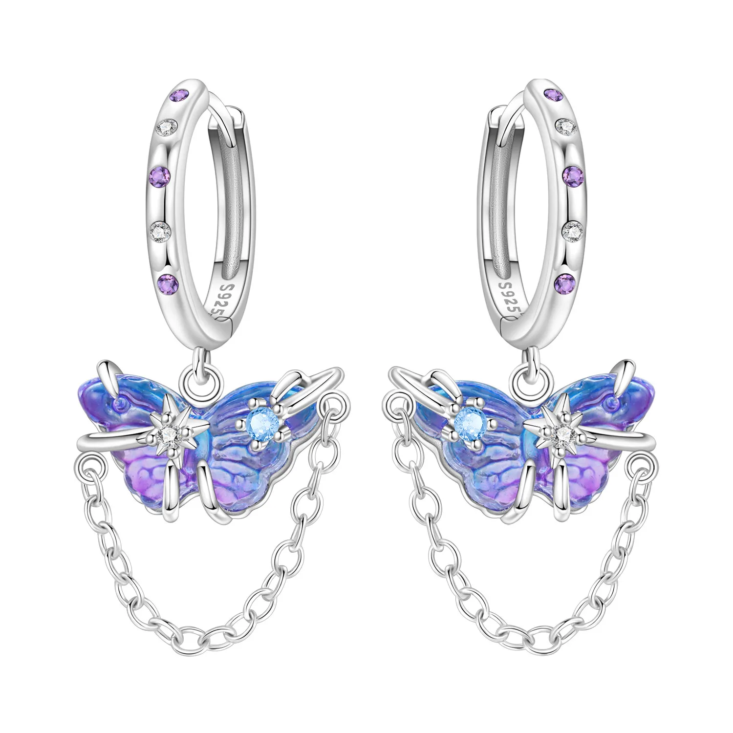 

Orstarry стерлингового серебра 925, фиолетовые серьги-капли с бабочками и насекомыми, женские серьги, очаровательные модные универсальные вечерние ювелирные изделия, подарки