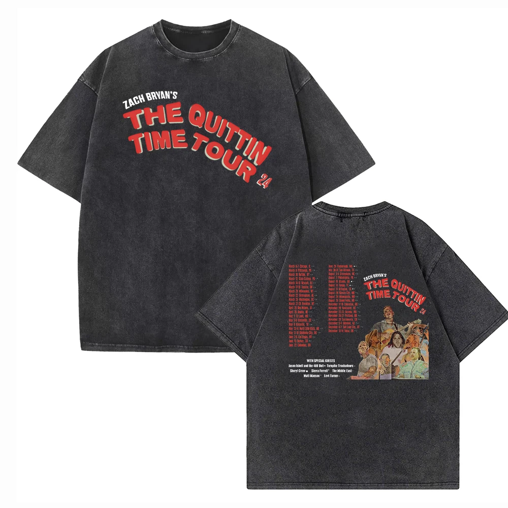 

Zach Bryan The Quittin Time Tour 2024 Vintage Harajuku Summer Unisex O-Neck Short Sleeve Cotton T-Shirts