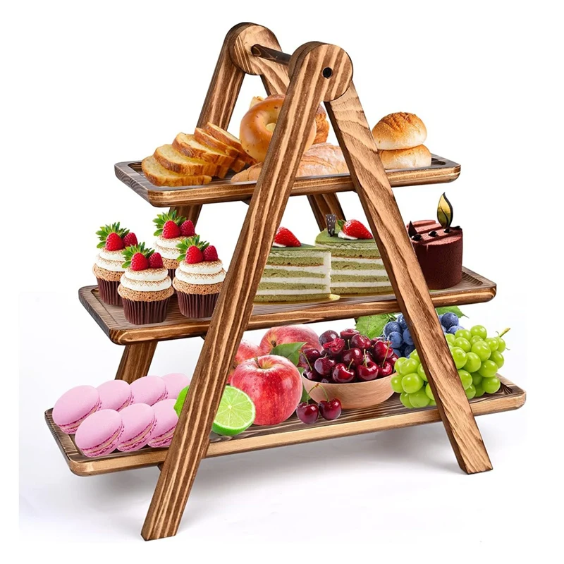 3 Tier Serving Trays Wooden, Cupcake Stand Towers For Dessert Table Display, Three Tiered Tray Stand Detachable Wood