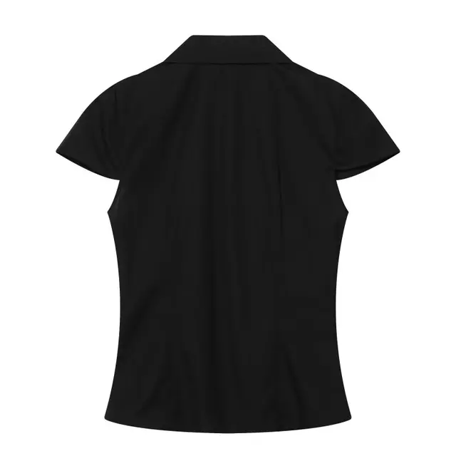 Summer Y2K Vintage Polka Dot Short Sleeve Blouse For Women V Neck Collared Ruched Bodycon Slim Fit Casual Daily Streetwear Shirt 5 Summer Y2K Vintage Polka Dot Short Sleeve Blouse For Women V Neck Collared Ruched Bodycon – view 5