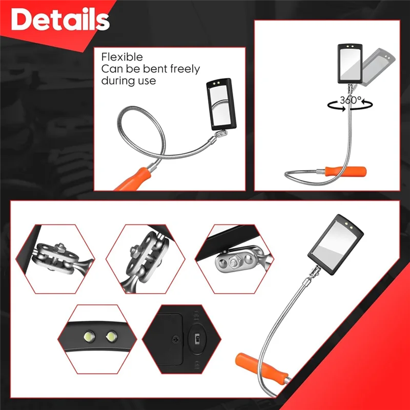 A60F-Telescoping Magnetic Pickup Tool Set,Magnet Flashlight With Mechanic Inspectionmirror 360 Swivel For Mechanic Checking