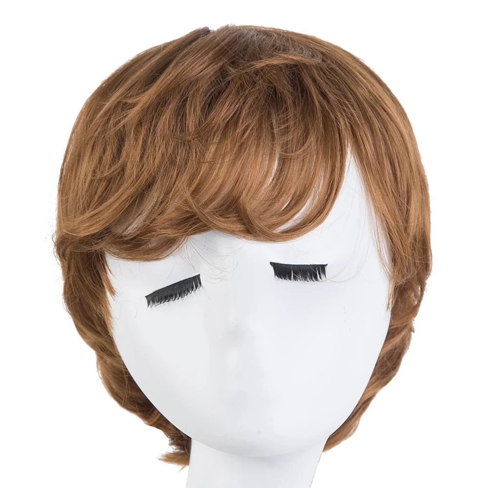 Man Wig Synthetic Heat Resistant Fiber Short Wavy Hair Male Hairpiece Black/Dark Brown/Light Brown /Picture Color