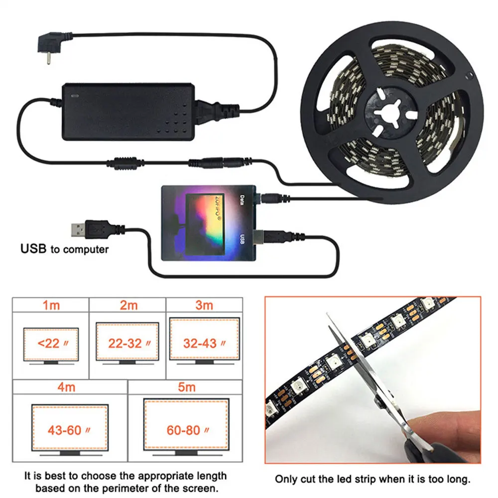 Light Strip With USB Background Lamp WS2812B Waterproof Diode Tape 1/2/3/4/5m TV Screen Backlight Set Smart Decorative Lights