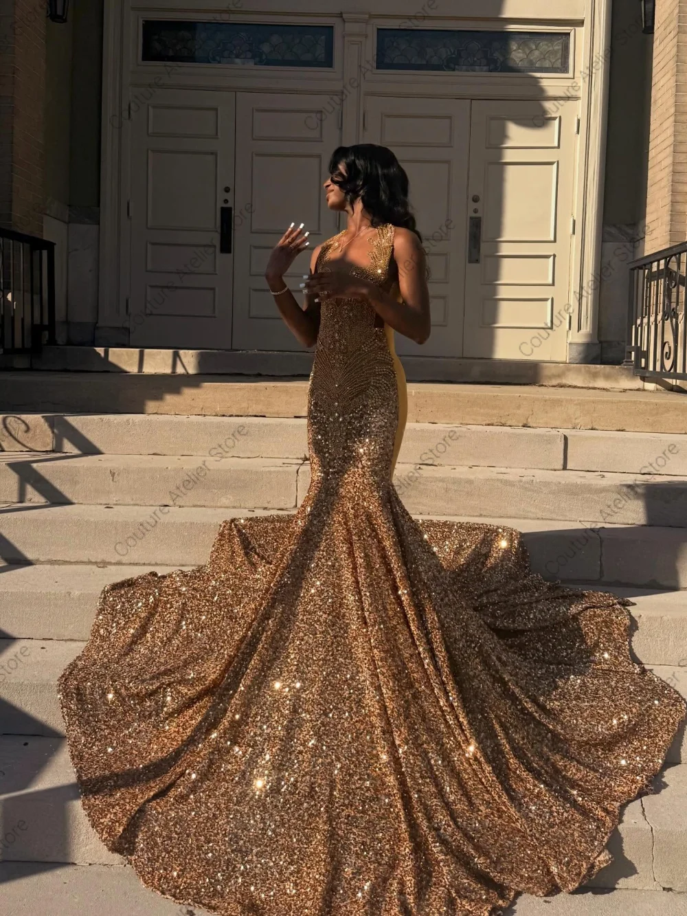 

Gold Sequins Graduation Party Dress Rhinestones Senior Photo Dress Prom Dress 2026 For Blackgirls vestidos de noche Customized