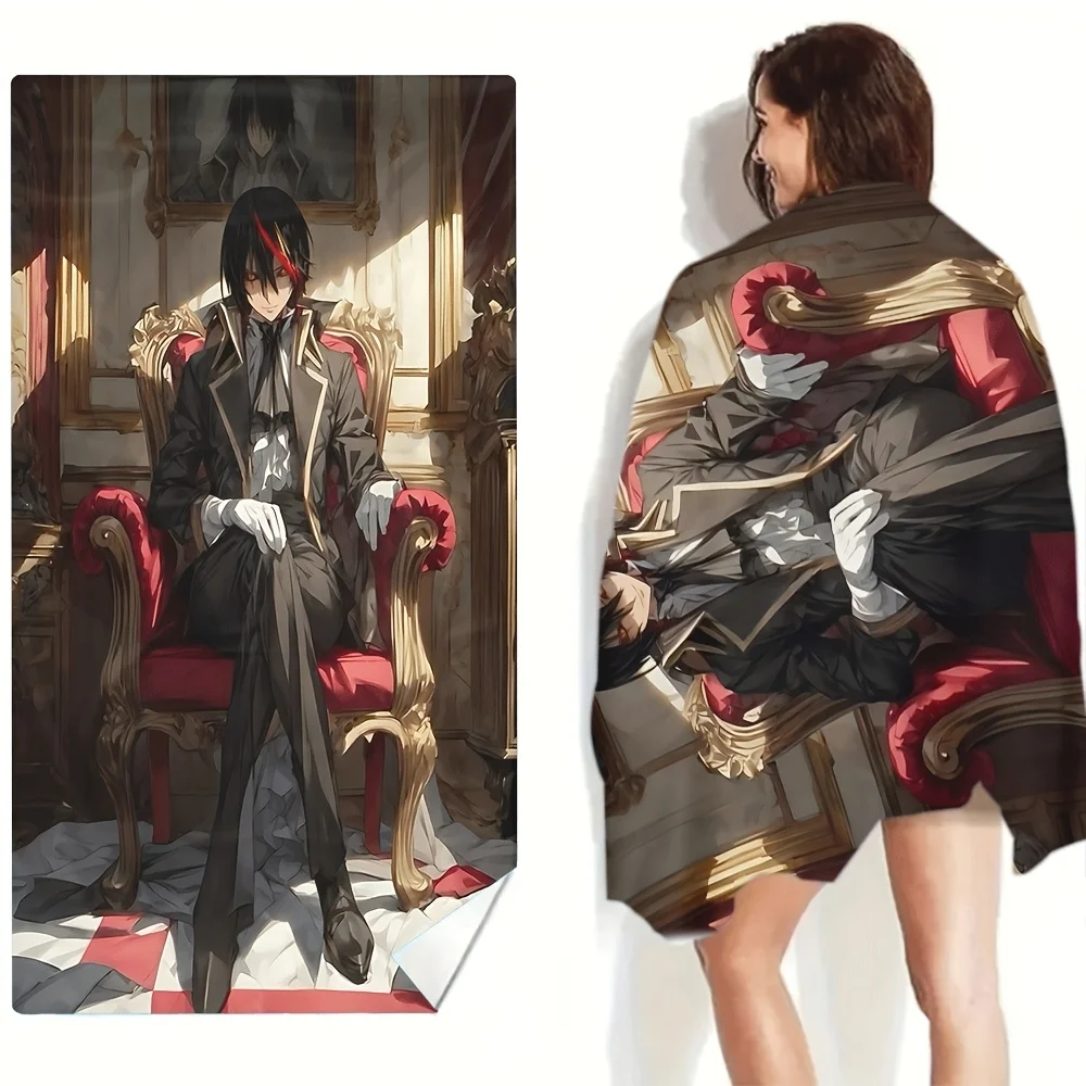 Toalla de Playa Anime Noble Boy con Estampado de Personaje de Manga en Trono Victoriano, de Microfibra de Secado Rápido, Resistente a la Arena, para Viajes, Piscina, Regalos Otaku