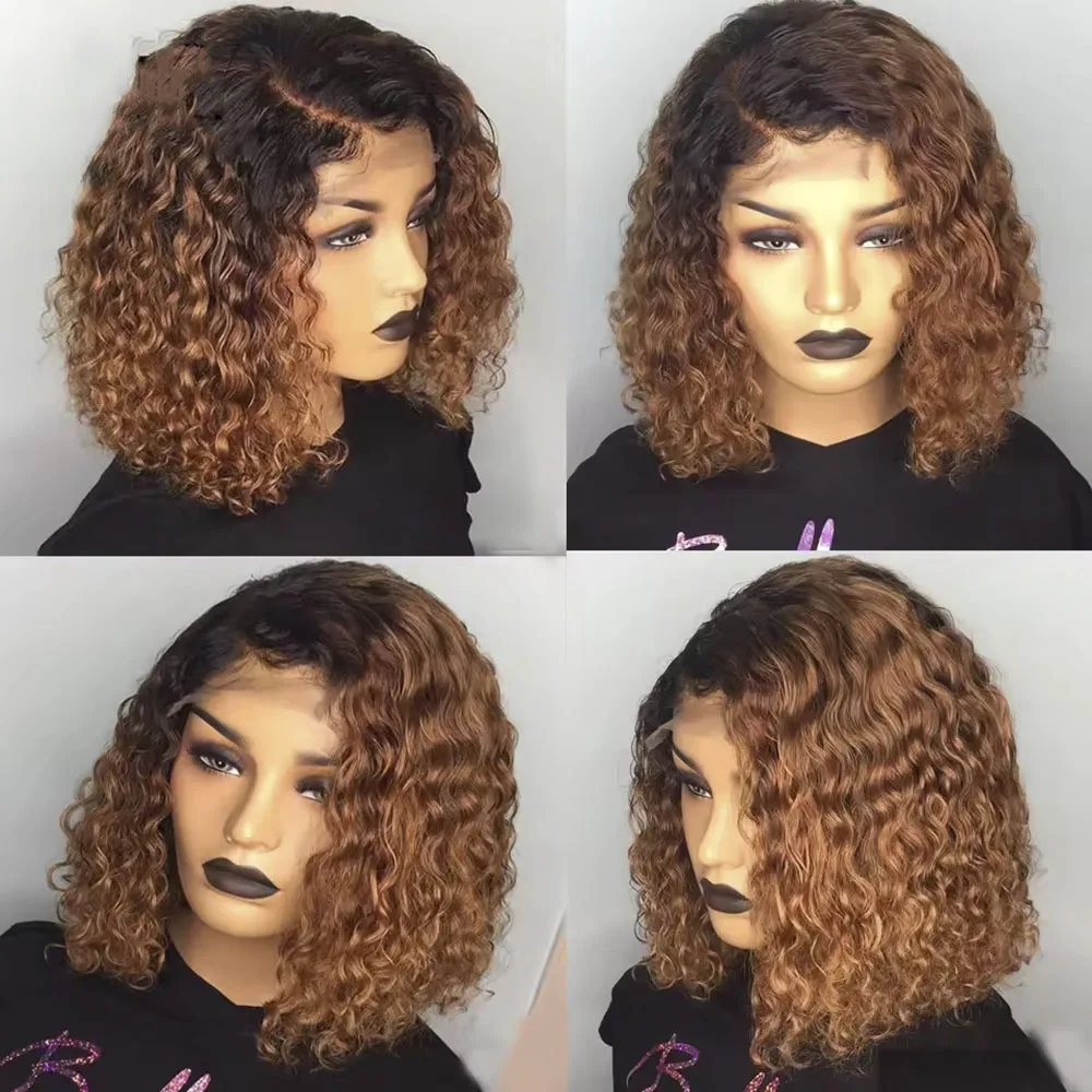 Brazilian Highlight Curly Bob Wig Deep Wave Frontal Wigs Curly Human Hair Wig 13x4 Ombre Colored Lace Front Wigs For Black Women