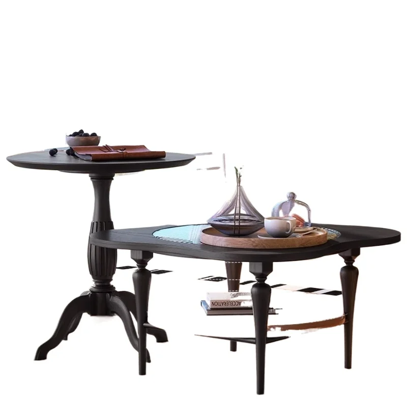 

Solid wood coffee table combination French retro small apartment living room antique high-end ash wood coffee table