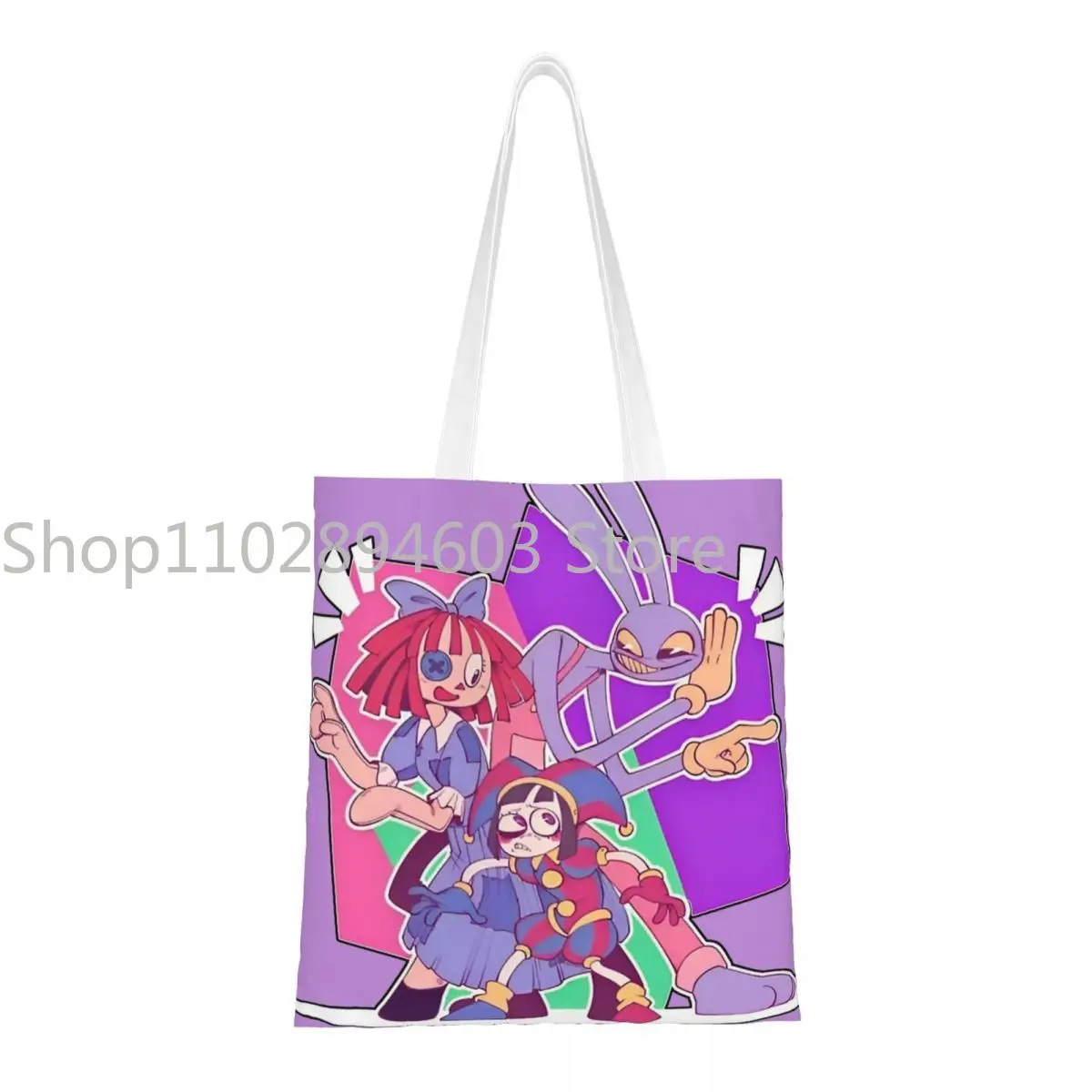 

Pomni Ragatha Jax The Amazing Digital Circus Canvas Tote Bag Reusable Large Capacity Grocery Bag for Unisex Travel Bags