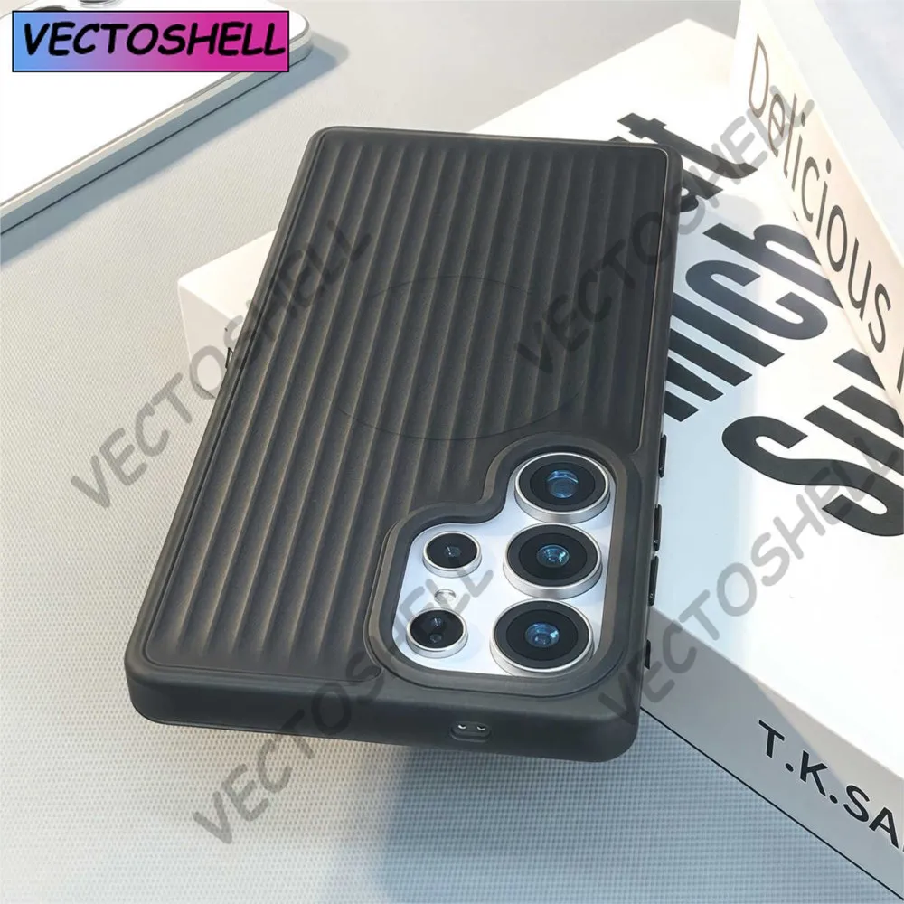 

Matte Stripes Translucent Magnetic For Magsafe Case For Samsung S25 S24 S23 S22 S21 Ultra Plus Wireless Charge Shockproof Cover