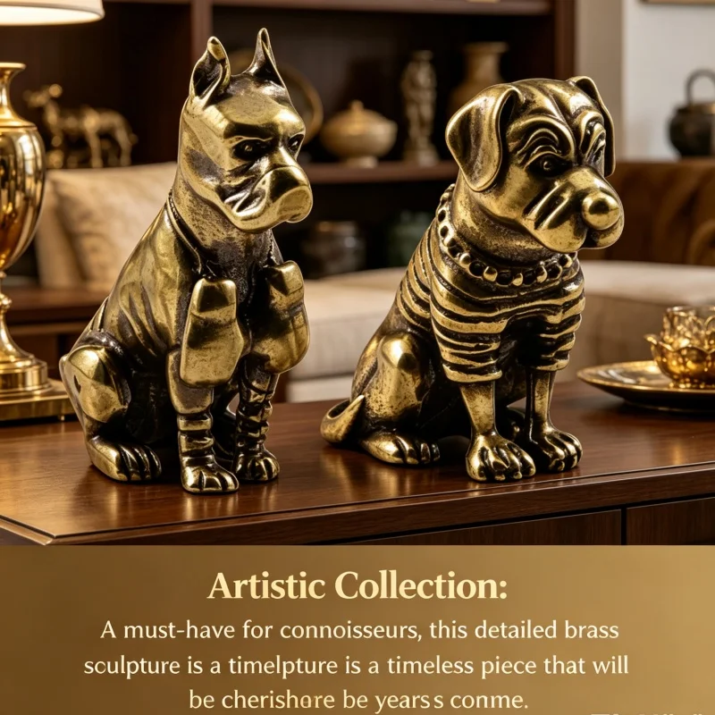 Vintage Solid Brass Pitbull Bulldog Figurine, Mini Tea Pet Ornament, Desk & Home Decor Collectible Statue for Dog Lovers - view 5