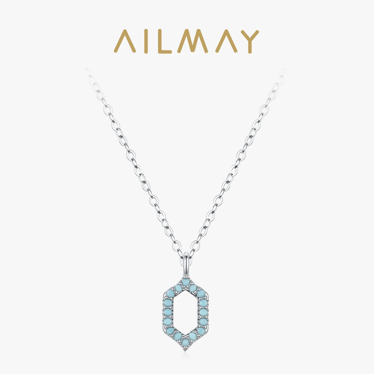 

Ailmay Fashion 925 Sterling Silver Hollow Hexagonal Turquoise Pendant Necklace for Women Birthday Party Personality Gifts
