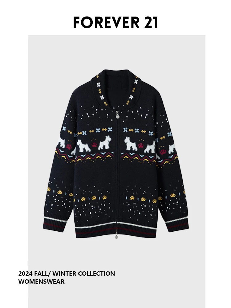 

Женский вязаный кардиган Forever 2 с вышивкой, свободного кроя, с V-образным вырезом, на молнии, для зимы, повседневная одежда