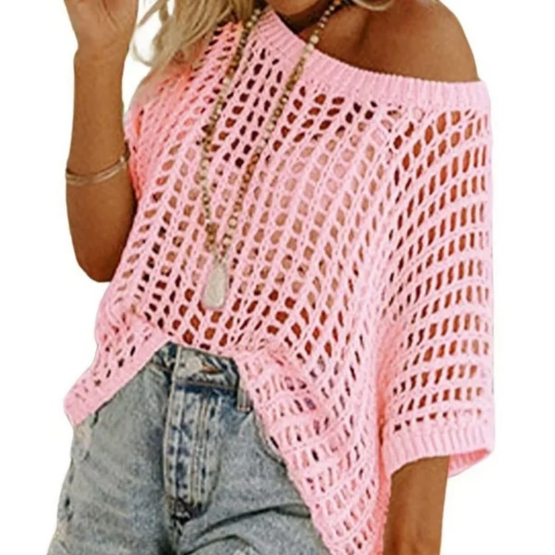 Fashion Hollow Out Knitted Cover Ups for Swimwear Women Solid Loose Simple Bikini Cover Up 2025 New Casual Vacation Beach Wear