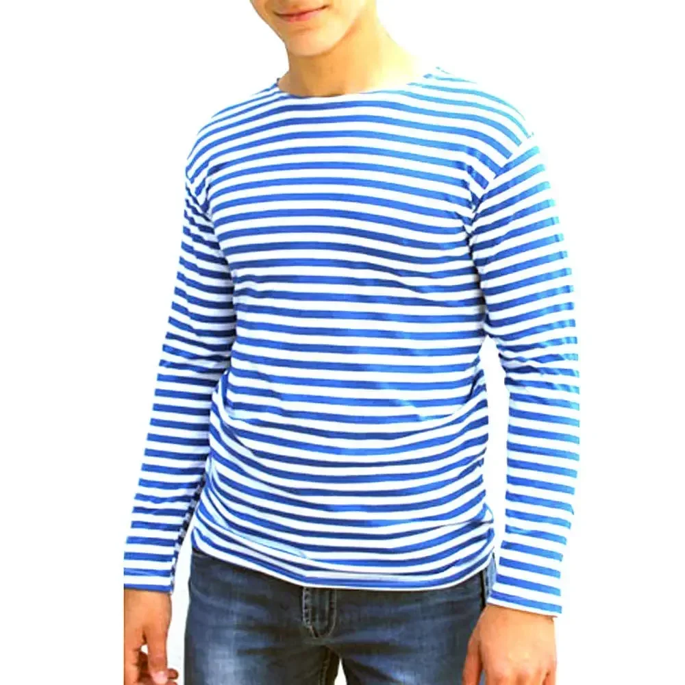 Russian Military VDV Sailor\'s Striped Shirt High Quality Cotton Blend Long Sleeve Mens Striped T-Shirt Stretch Telnyashka Tops