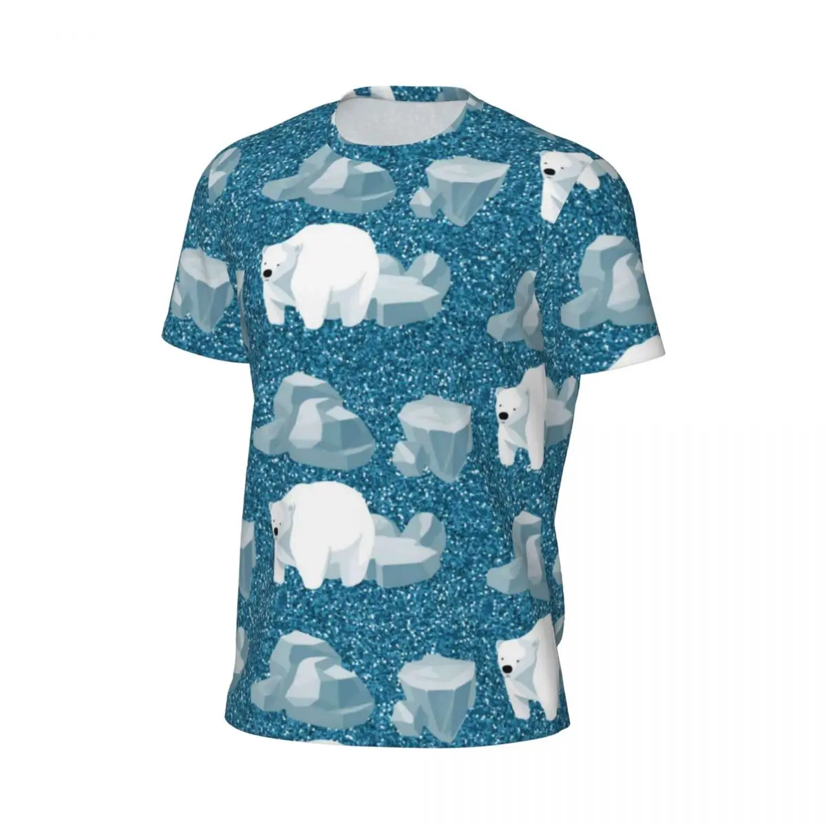 Nordic Animal Blue Running T Shirt Cute White Polar Bear Harajuku T-Shirts Men Y2K Retro Tshirt Summer Short Sleeve Top Tees