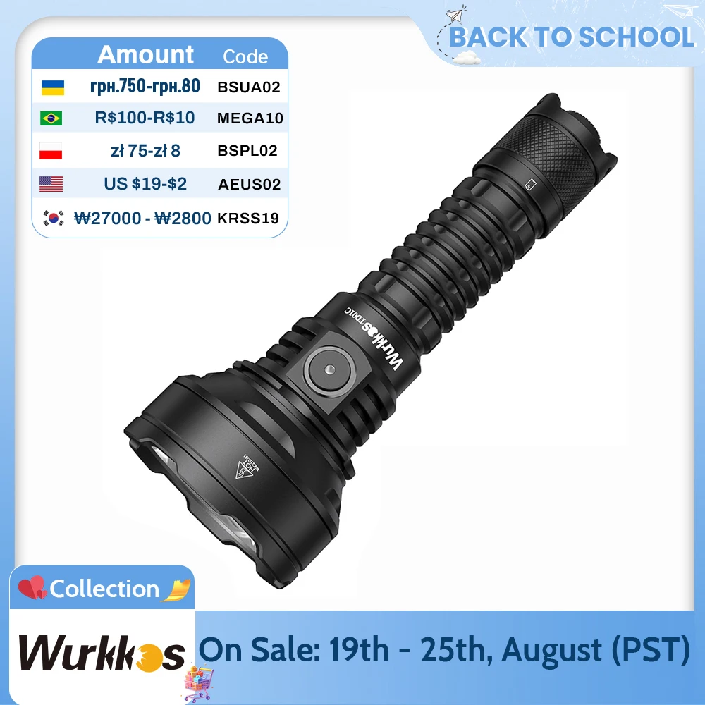 Wurkkos TD01C 21700 Tactical Flashlight Self Defense IPX8 Buck Drive 1800LM Rechargeable LED Light 1000Meters Torch Dual Switch