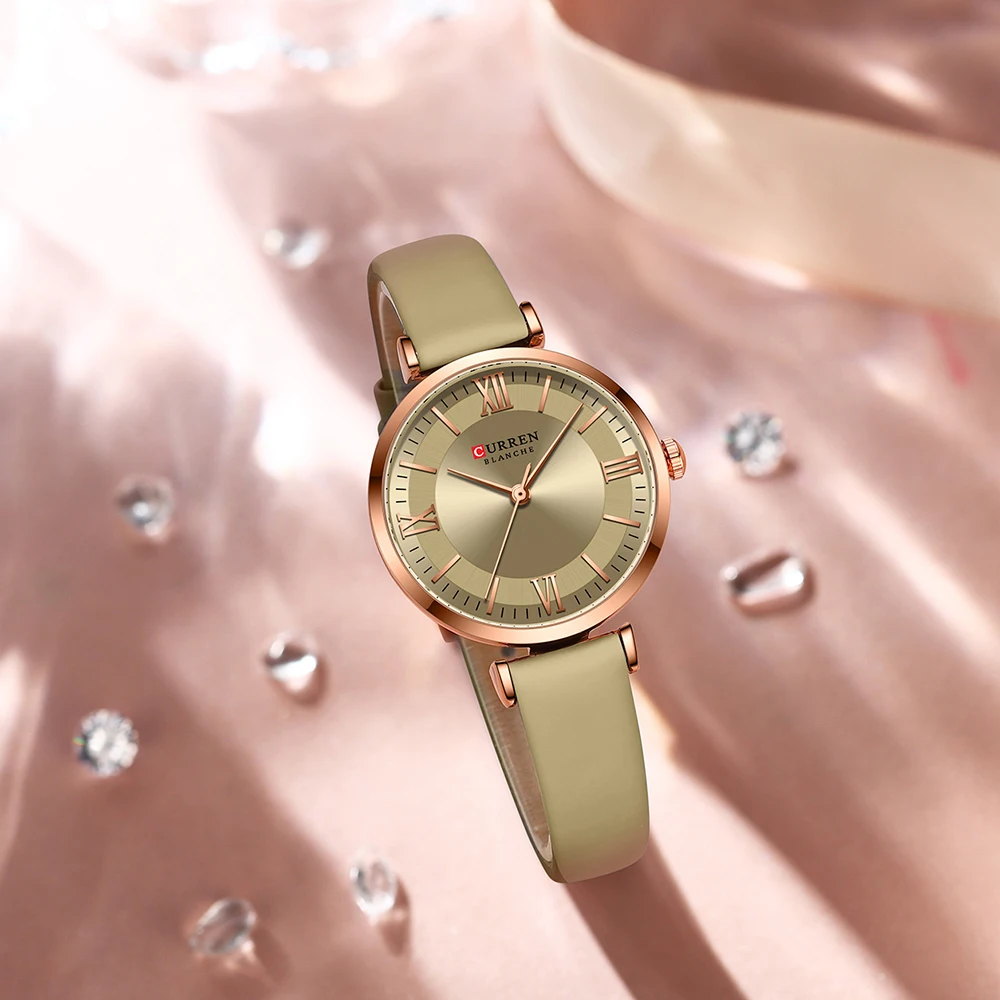 CURREN Luxury Women's Watch Stylish Leather Strap  Quartz Movement Casual Elegant Ladies Wristwatch Fashionable Design with Box image 2