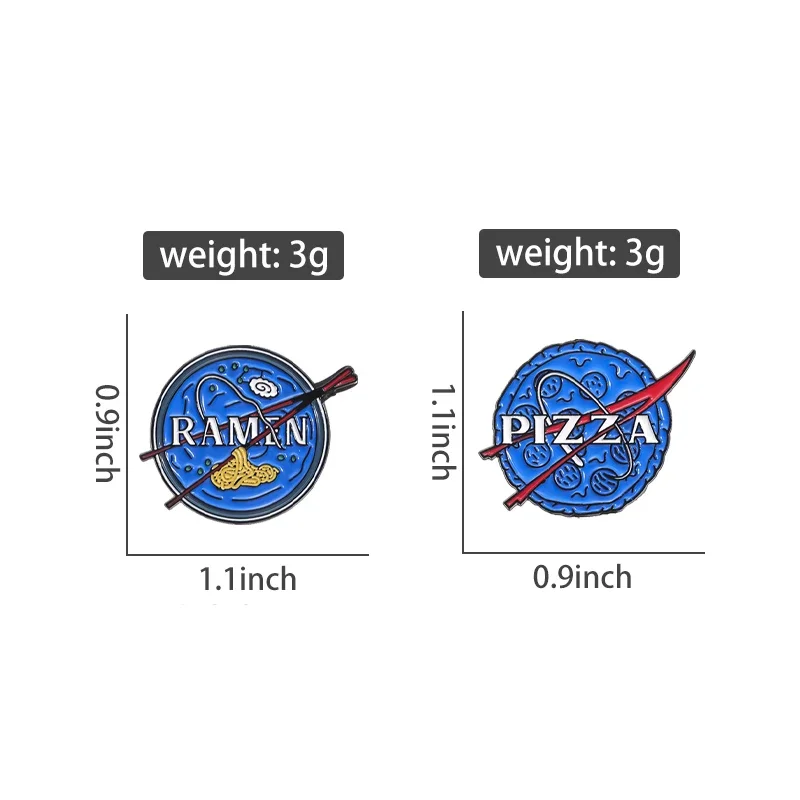 Blue Space Astronaut Enamel Pins Funny Creative RAMEN PIZZA Food Exploring Space Brooches Lapel Badges Jewelry Gift for Friends