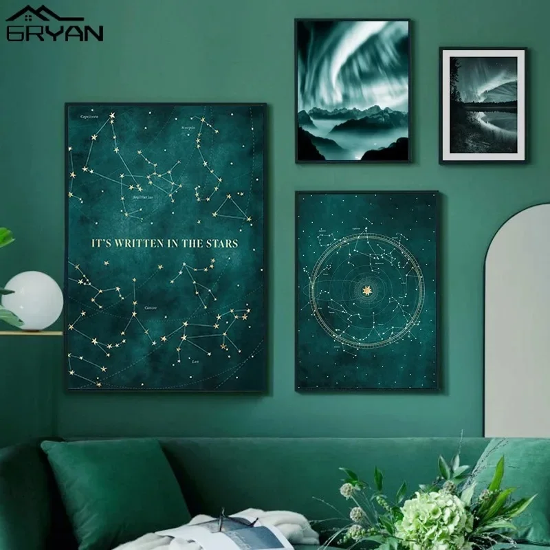 درب التبانة الأبراج نجوم قماش علم التنجيم زودياك ابراج تسجيل الملصقات أسطورة سحرية اللوحة غرفة المعيشة ديكور الجمالية