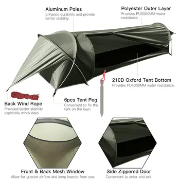 Tenda ultraleggera per una persona, 210D Oxford, impermeabile, da campeggio, a tunnel, per escursioni, pesca e campeggio all'aperto 10 best sales tenda multicam - №8