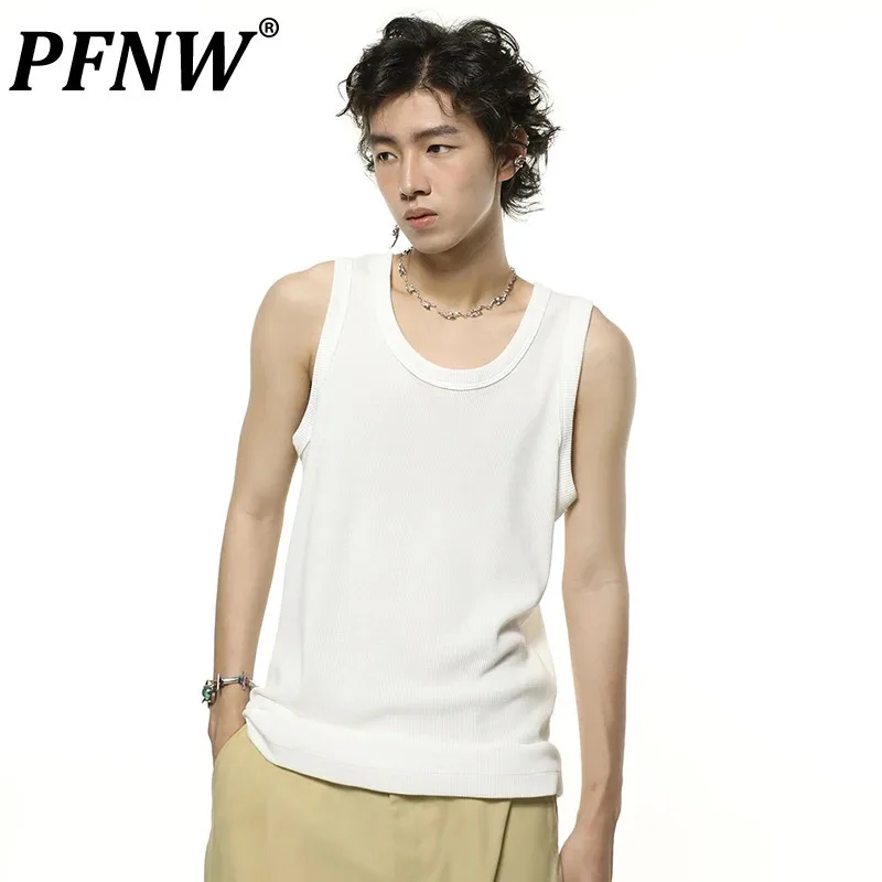 

Мужской Универсальный однотонный трикотажный свитер PFNW, простая повседневная Базовая рубашка без рукавов с круглым вырезом, осень 2024, модная рубашка 28W4000