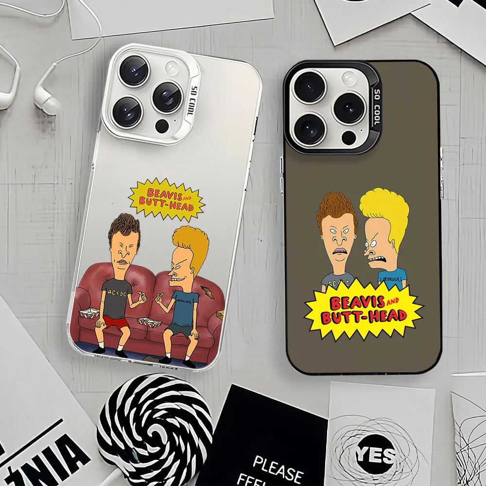 Beavis and Butthead Cartoon Laser Phone Case for iPhone 12 11 13 14 15 16 Max Pro Plus IMD Shockproof Silicone Coque