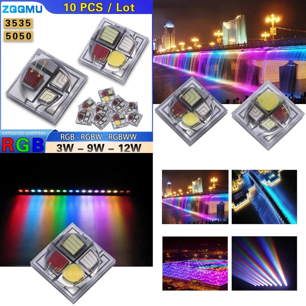 10PCS 3W 9W 12W High Power SMD 3535 5050 RGB RGBW RGBWW Ceramic 4 in 1 LED Chip for Stage Lighting Strip Lamp Beads Source