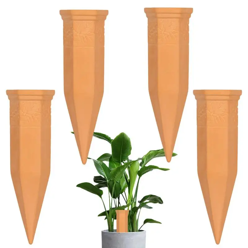 4pcs Plant Watering Device Clay Watering Spikes Automatic Plant Watering System Cone Shaped Self Flower Pot Plant Watering Spike