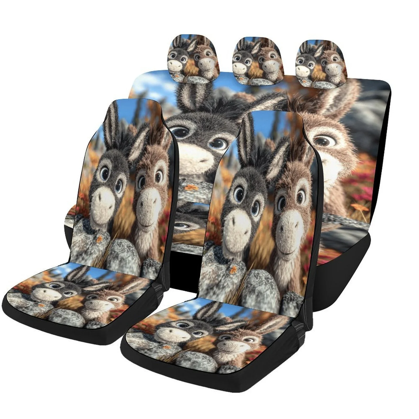 Donkey Friends Themed Car Seat Cover Set For Most Cars, Fashionable Novelty Car Seat Protector Covers Full Set, Car Seat Covers