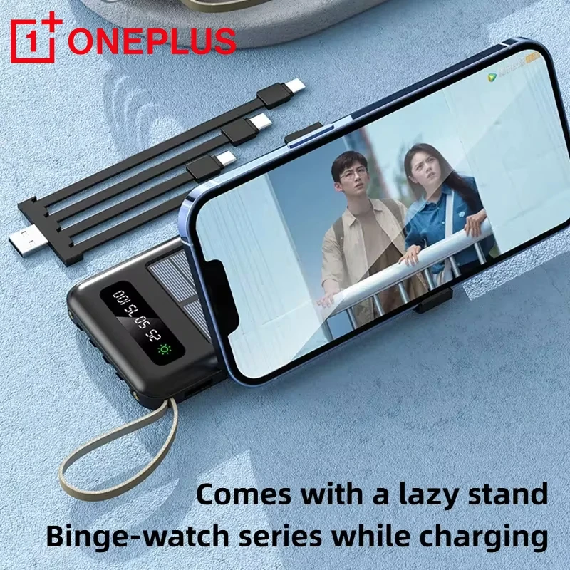 بنك الطاقة الشمسية OnePlus بسعة 50000 مللي أمبير في الساعة، بطارية شحن سريع، كابلات USB مزدوجة مع حامل هاتف محمول