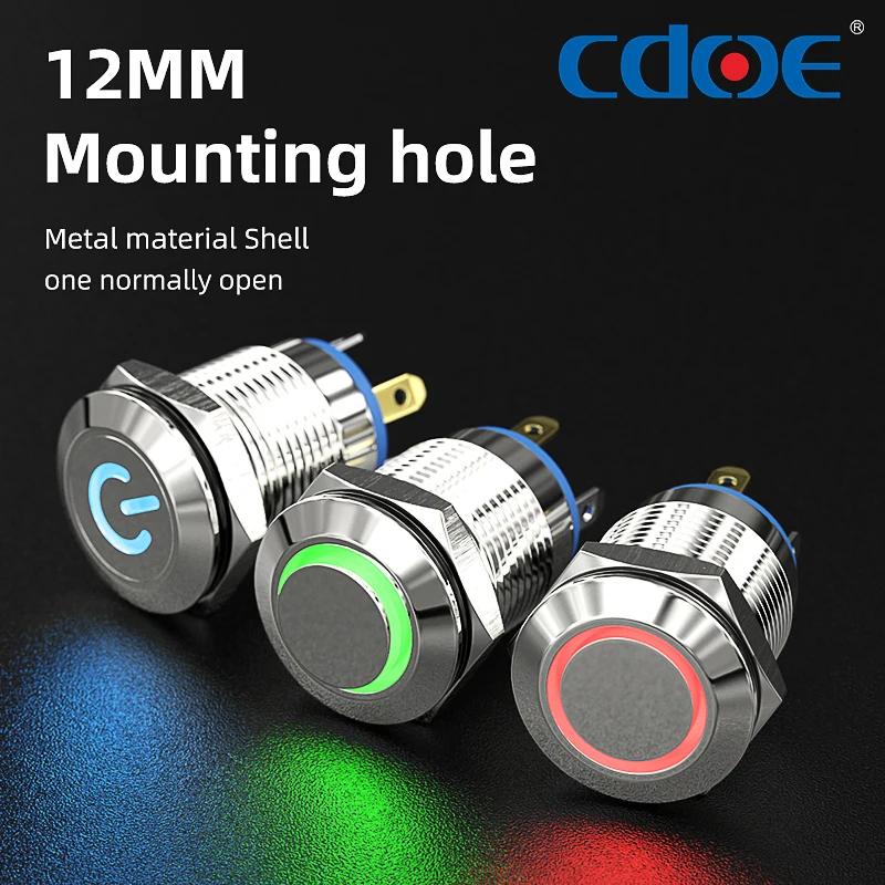 

1PCS 2A 12V/24V/VAC 12MM Metal Pushbutton Switch Power Start Switch Waterproof Car Horn Key Modification 1NO Contacts