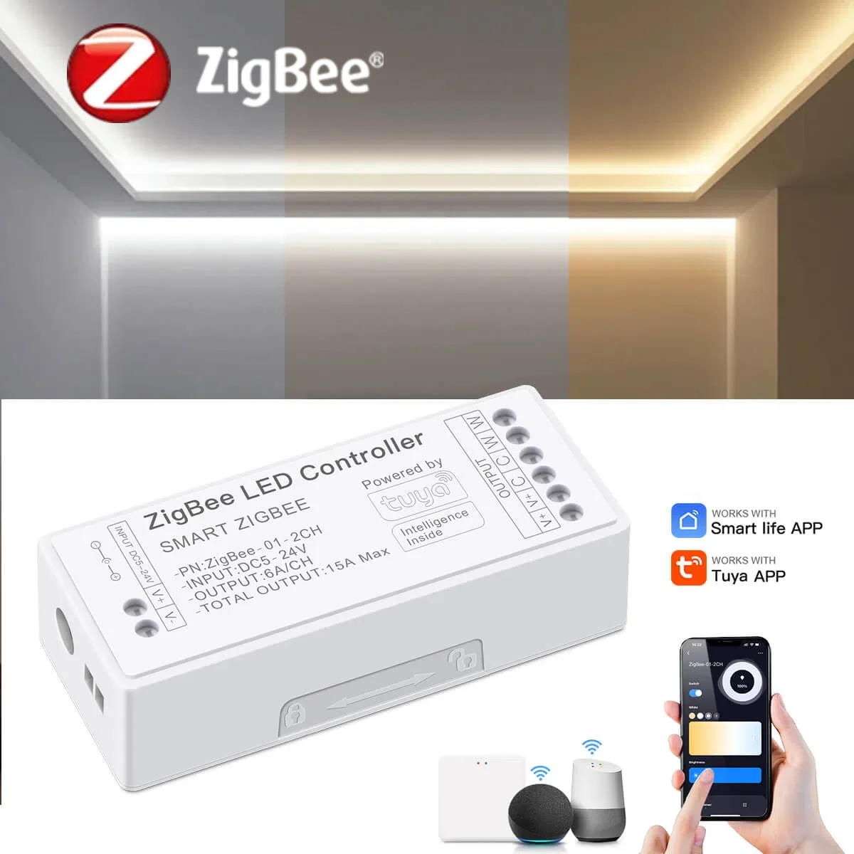 

Zigbee RGB/CCT/RGBW/RGBCCT LED Lighting Controller Box Dimmable APP Voice Control Work With Zigbee Gateway Hub Alexa Google Home