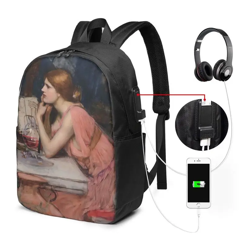 

John William Waterhouse Shoulder Backpack School Suitable for student holiday and travel backpack laptop USB Backpack