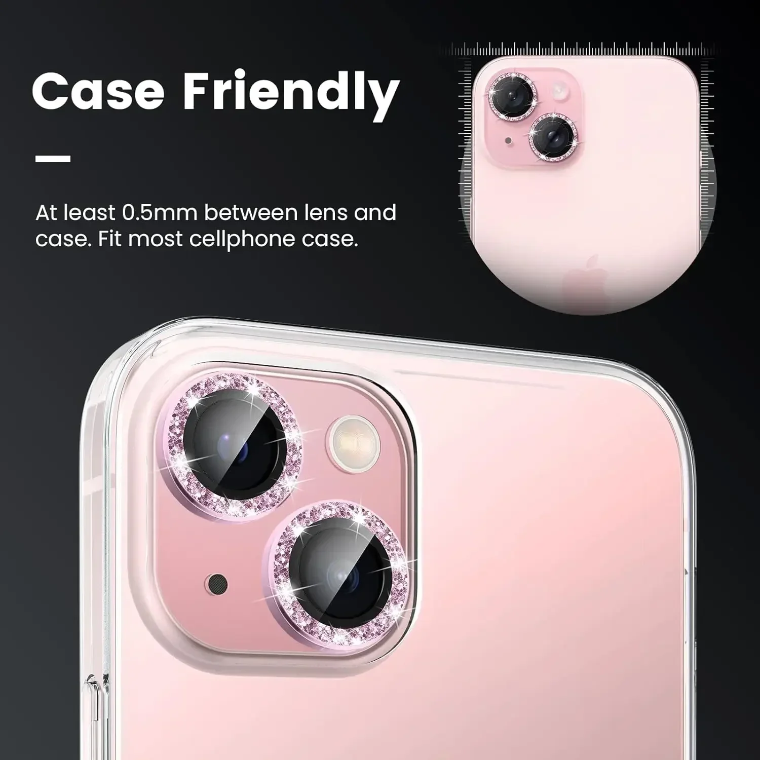 Glitter Camera Lens Protector Cover for iPhone16 15 Pro Max 14 Plus 13 12 11 Pink Tempered Glass Protection Accessories