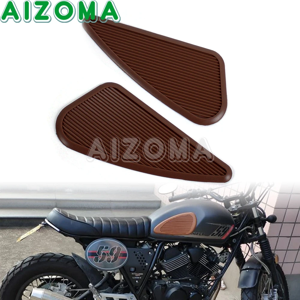 

For Harley Suzuki Honda Cafe Racer Bobber Motorcycl Brown Fuel Tank Knee Rubber Pads Vintage Gas Side Panel Traction Pad Sticker