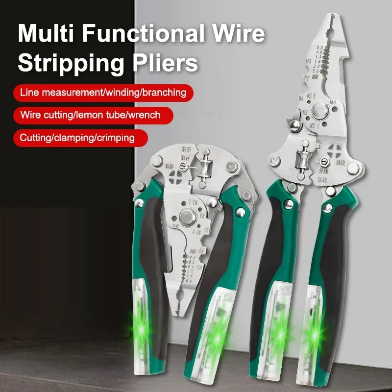 TUOSEN Multifunction Electrical Pen Tester, Wire Stripper Cutter Crimper, Electrician Tool Kit with Voltage Detection