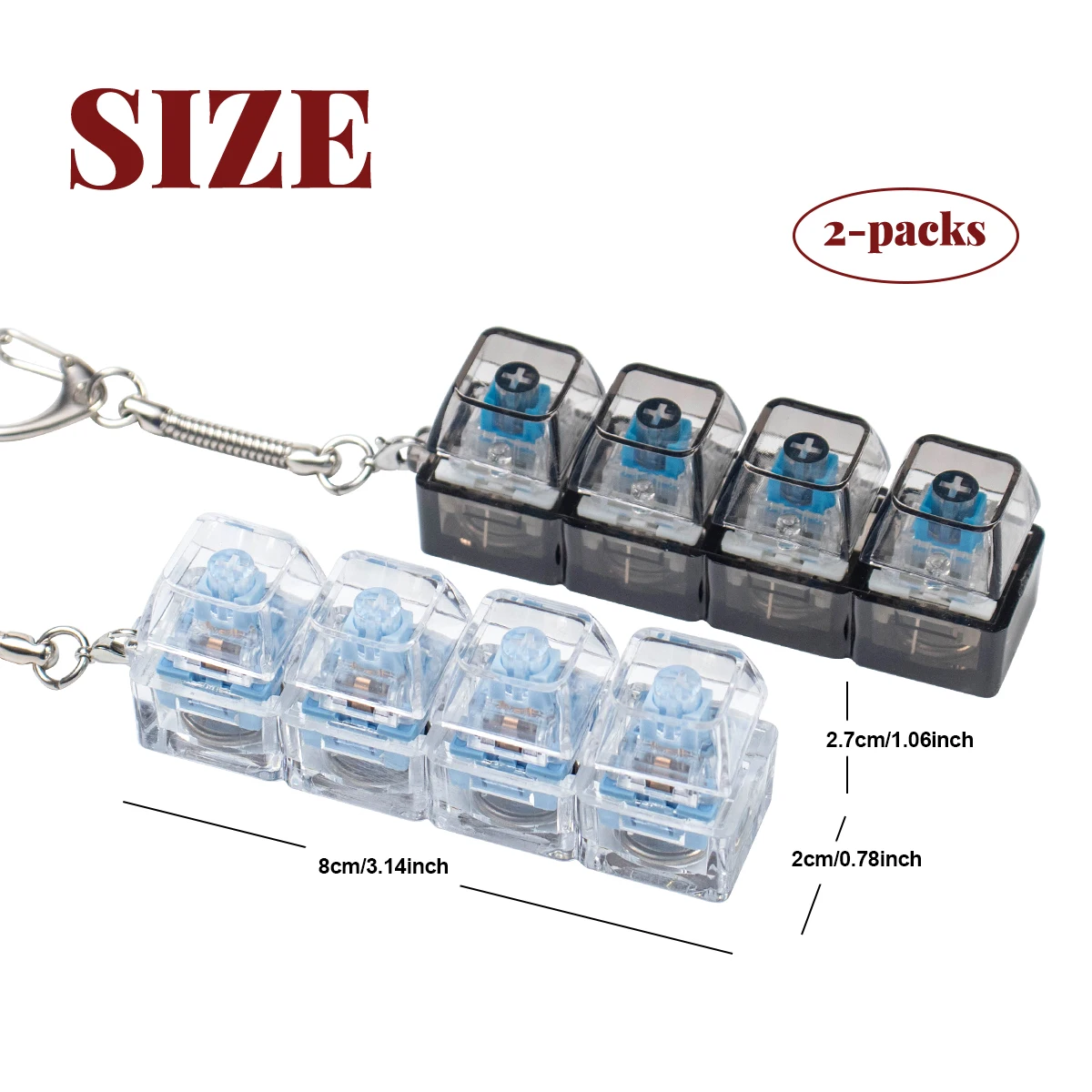 4 Keys Transparent Keyboard Fidget Toys for Adults Keyboard Clicker with LED Light Keychain Fidget for Anxiety Decompression